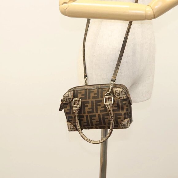 FENDI Zucca Canvas Zucchino Canvas Hand Bag 2way Brown Black beige - Picture 14 of 16